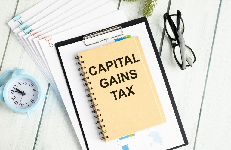 Capital gains tax-text label in the form of a document