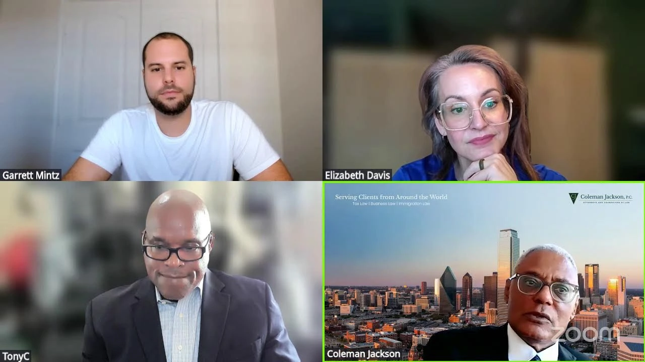 Four people on a video call engaged in conversation