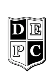 Black and white shield emblem divided into four quadrants with letters D, E, P, and C.