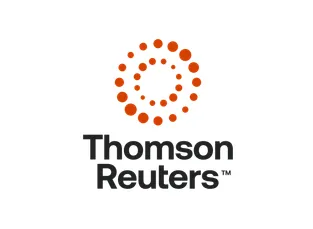 Thomson Reuters logo featuring orange circular dots forming a spiral above black text.