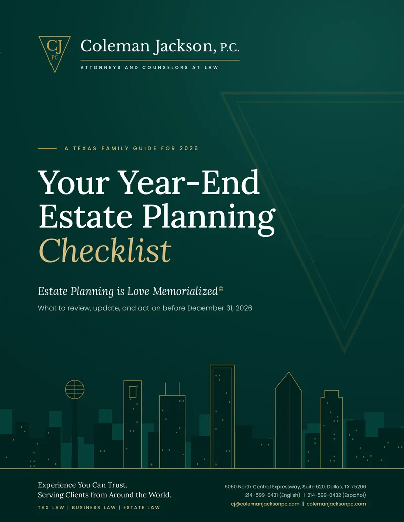 Cover of Your Year-End Estate Planning Checklist: A Texas Family Guide for 2026 from Coleman Jackson, P.C.